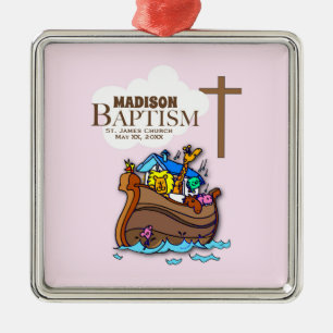 Customisable, Baby Girl Baptism Noah's Ark Metal Tree Decoration