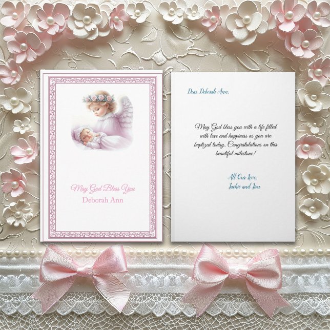Customisable Baby Girl Baptism With Angel Card (Creator Uploaded)
