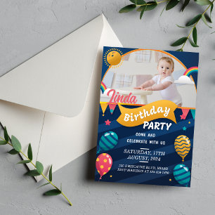 Customisable Baby Girl Kids Birthday Photo Invitation