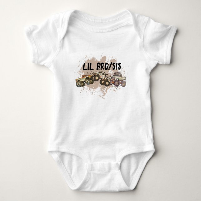 Customisable Baby Monster Truck Birthday Party Bodysuit (Front)