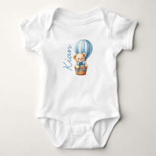 Customisable baby name teddy bear in air balloon bodysuit