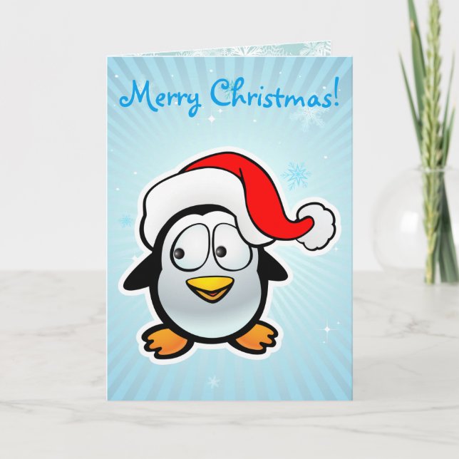 Customisable Baby Penguin With Santa Claus Hat Holiday Card (Front)