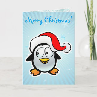 Customisable Baby Penguin With Santa Claus Hat Holiday Card