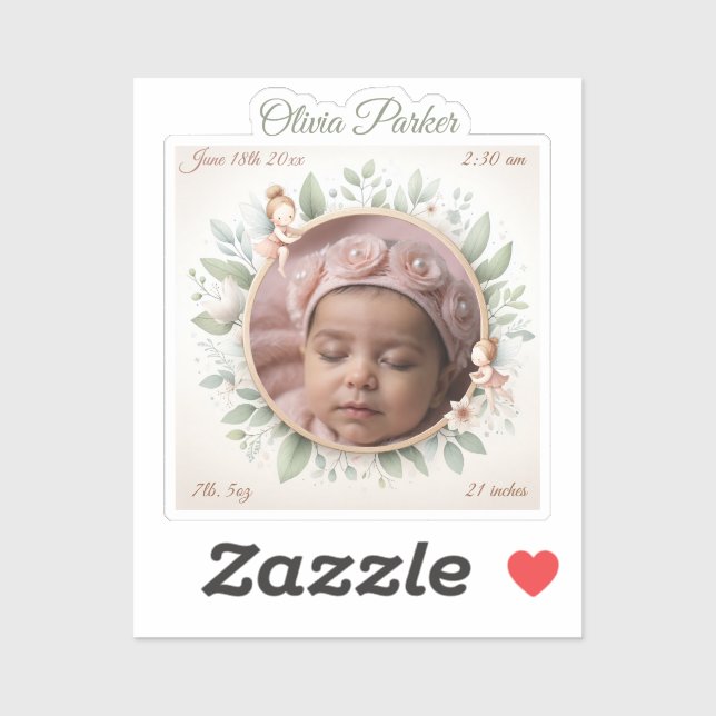 Customisable Baby Photo Sticker with Fairy Frame (Sheet)
