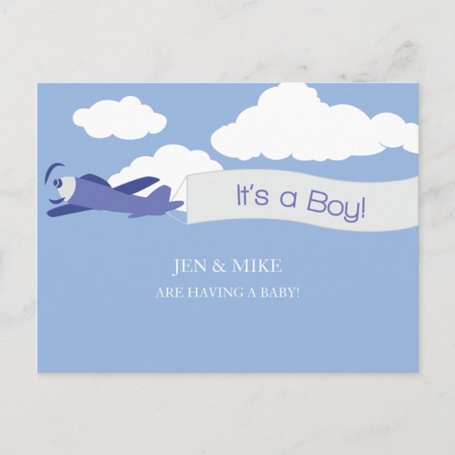 Customisable Baby Shower Postcard - Clouds (Boy) (Front)