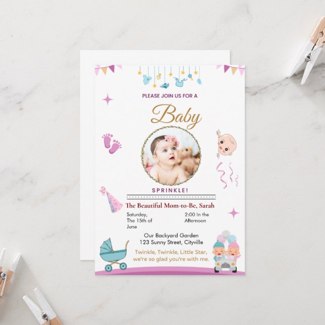Customisable Baby Sprinkle Invitation (Front/Back In Situ)