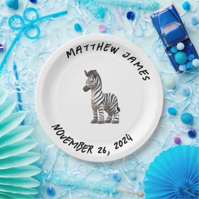 Customisable Baby Zebra Paper Plate (Party)