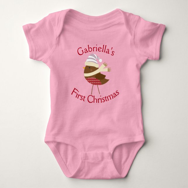 Customisable Baby's First Christmas Baby Bird Bodysuit (Front)