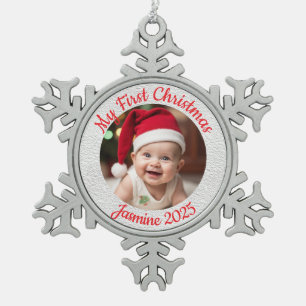 Customisable Baby's First Christmas Snowflake Pewter Christmas Ornament