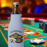 Customisable Bachelor Party Las Vegas Trip Casino Bottle Cooler<br><div class="desc">Customise your own bachelor party bottle coolers for a Las Vegas trip. A cool personalised bottle cooler featuring gambling casino staples such as a deck of cards,  poker chips,  and roulette wheel with Vegas Trip in yellow script. Fun gambler keepsake gift for your groomsmen and best man.</div>