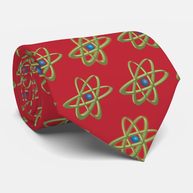 Customisable background red colour Atom pattern Tie (Rolled)