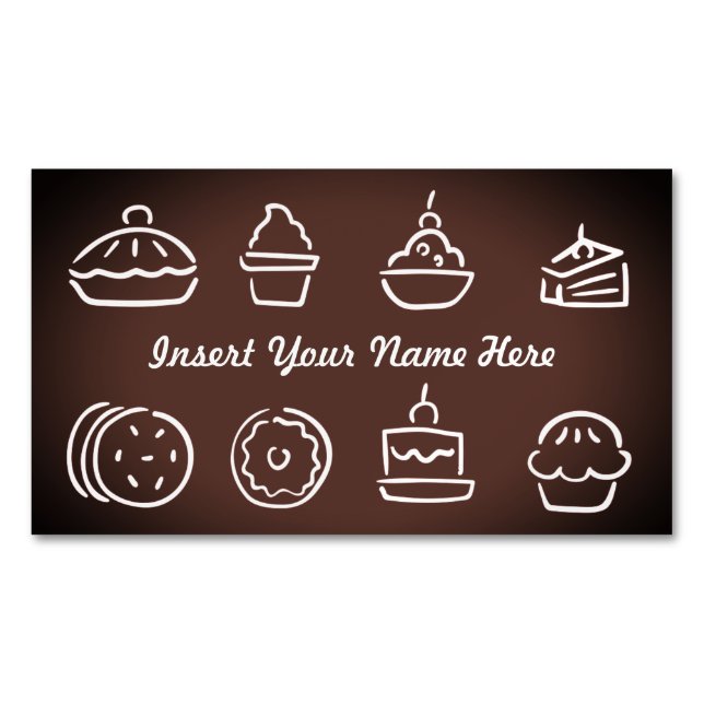 Customisable baker pastry chef brown magnetic business card (Front)