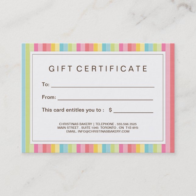 Customisable Bakery Gift Certificate (Front)