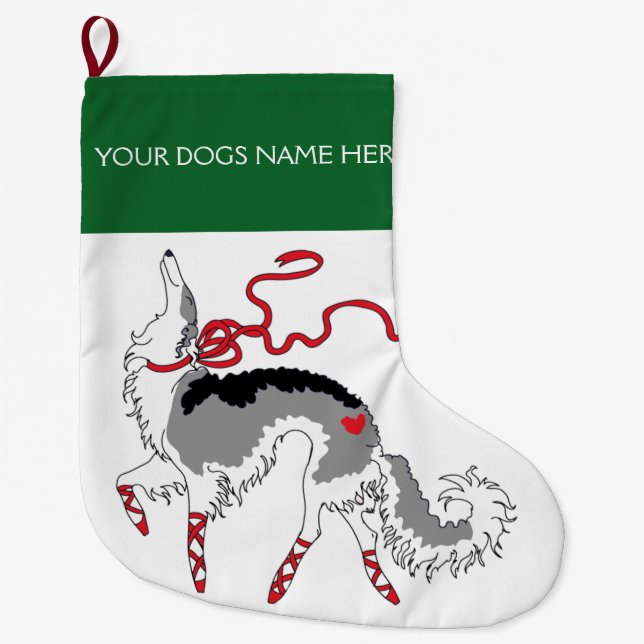 Customisable Ballet Borzoi Christmas Stocking (Front)