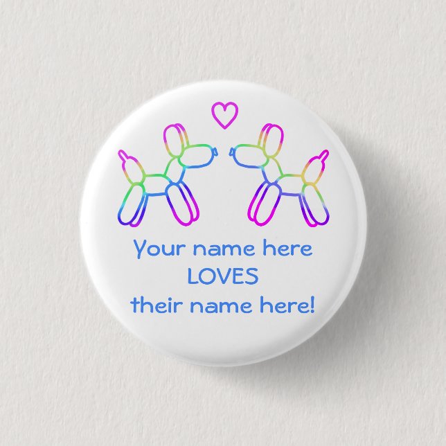 Customisable Balloon Dogs in Love Button (Front)
