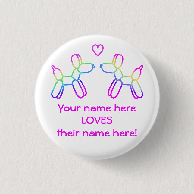Customisable Balloon Dogs in Love Button (Front)