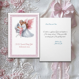 Customisable Baptism Greeting With Angel and Baby  Card
