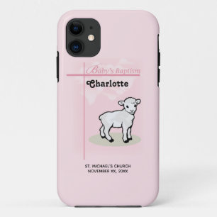 Customisable, Baptism, Pink, Girl, Lamb iPhone 11 Case
