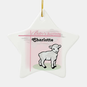 Customisable, Baptism, Pink, Girl, Lamb Ceramic Tree Decoration