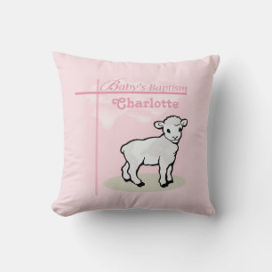 Customisable, Baptism, Pink, Girl, Lamb Cushion