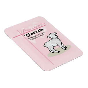 Customisable, Baptism, Pink, Girl, Lamb Magnet