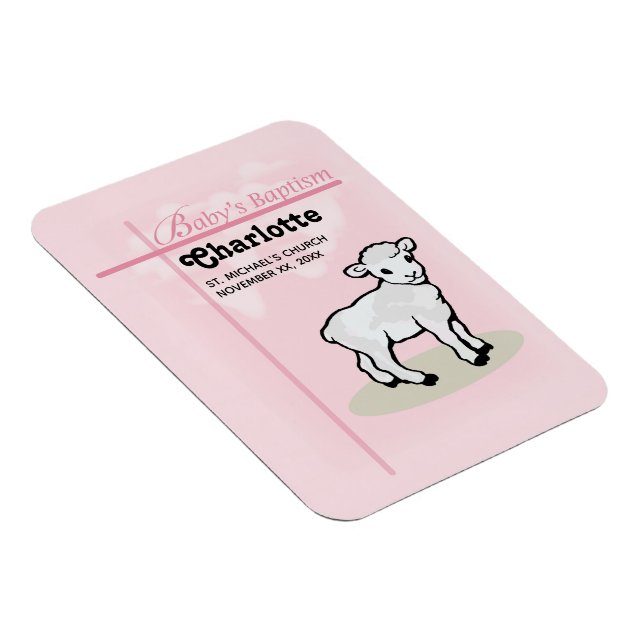 Customisable, Baptism, Pink, Girl, Lamb Magnet (Right Side)