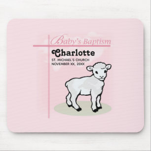 Customisable, Baptism, Pink, Girl, Lamb Mouse Pad
