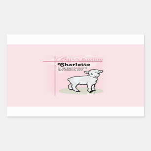 Customisable, Baptism, Pink, Girl, Lamb Rectangular Sticker