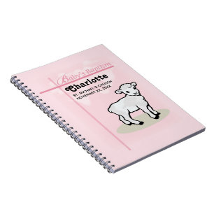 Customisable, Baptism, Pink, Girl, Lamb Spiral Notebook