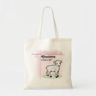 Customisable, Baptism, Pink, Girl, Lamb Tote Bag