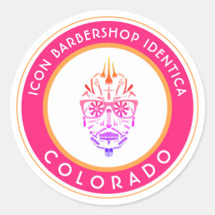 customisable barbershop sugar skull icons classic  round sticker