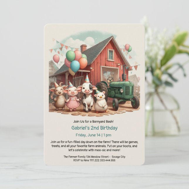 Customisable Barnyard Animal Birthday Invitation  (Standing Front)