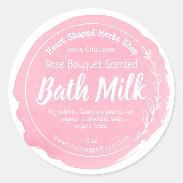 Customisable Bath Milk Label Handmade Business (Front)
