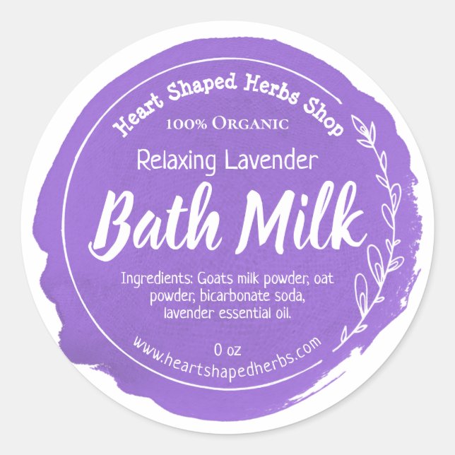 Customisable Bath Milk Label Handmade Business (Front)