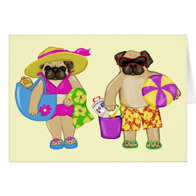 Customisable Beach Pug Cards (Front Horizontal)