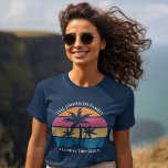 Customisable Beach Trip Cute Navy Blue Women's T-Shirt<br><div class="desc">This cute tropical palm tree sunset women's t-shirt is perfect for a summer beach trip with your college friends or a fun cruise ship getaway vacation with the family. Personalise a set of customised t-shirts for your group outing to the coast or an island family reunion in Florida or Hawaii....</div>