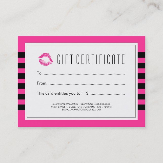 Customisable Beautician Gift Certificate (Front)