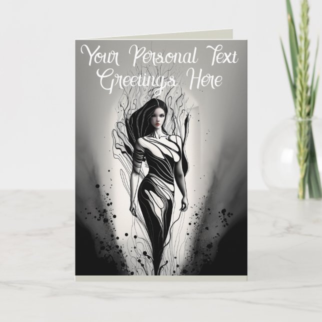 Customisable Beautiful Model Drawing In Line Ink Card (Front)