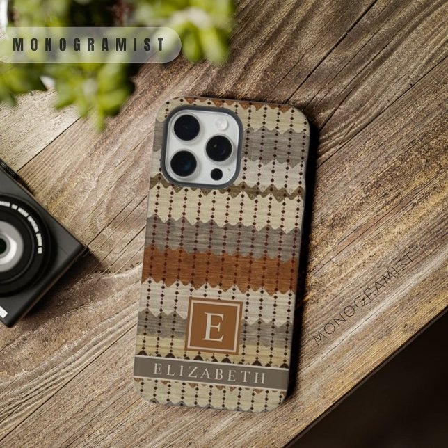 Customisable Beige Grey Brown  Aztec Pattern iPhone Case (Customizable Beige Grey Brown Aztec Pattern iPhone Case)