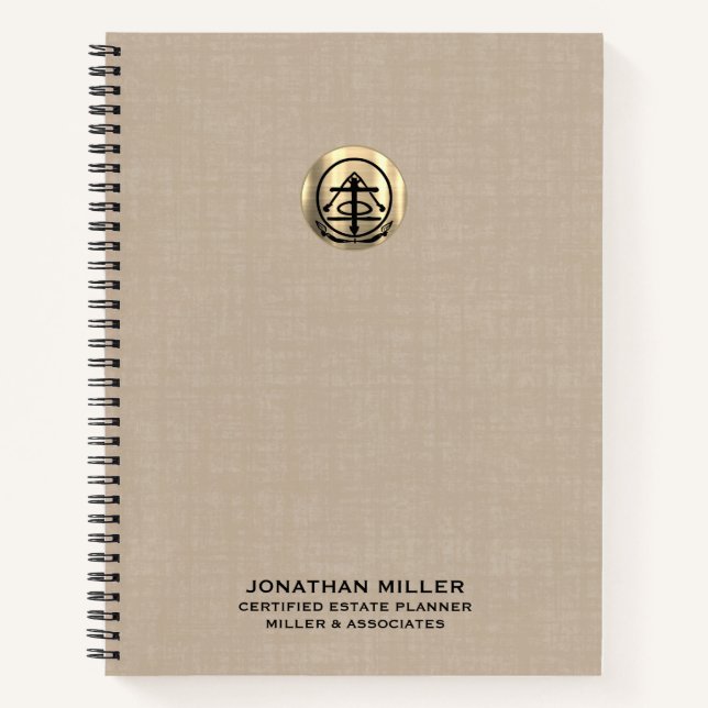 Customisable Beige Linen Print Professional Notebook (Front)