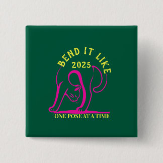 Customisable "Bend It Like 2025" Yoga Cat 15 Cm Square Badge