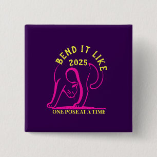 Customisable "Bend It Like 2025" Yoga Cat 15 Cm Square Badge