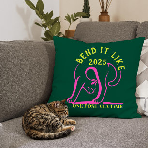 Customisable "Bend It Like 2025" Yoga Cat Cushion
