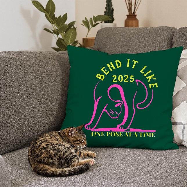 Customisable "Bend It Like 2025" Yoga Cat Cushion (Creator Uploaded)