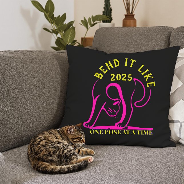 Customisable "Bend It Like 2025" Yoga Cat Cushion (Creator Uploaded)