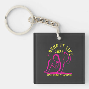 Customisable "Bend It Like 2025" Yoga Cat Key Ring
