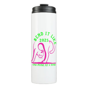 Customisable "Bend It Like 2025" Yoga Cat Thermal Tumbler