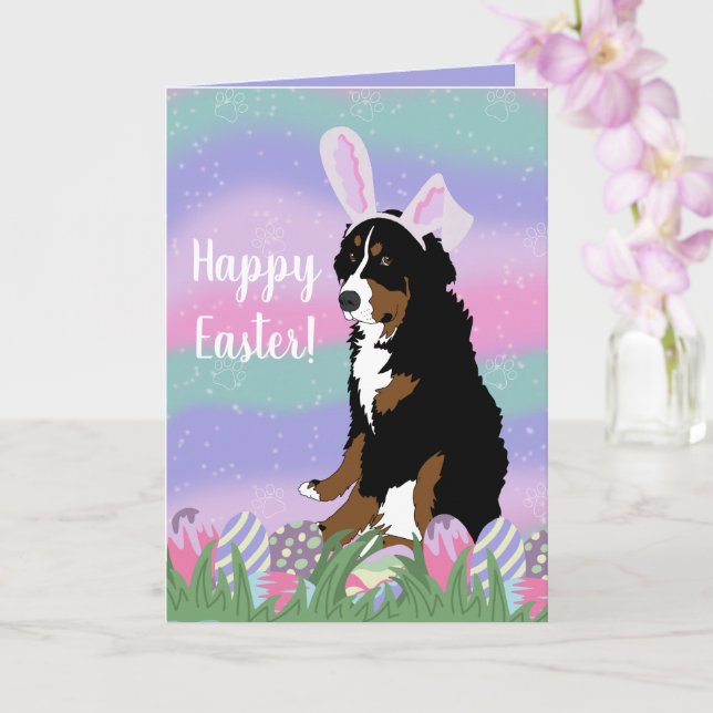 Customisable Bernese Mountain Dog Easter Card (Orchid)