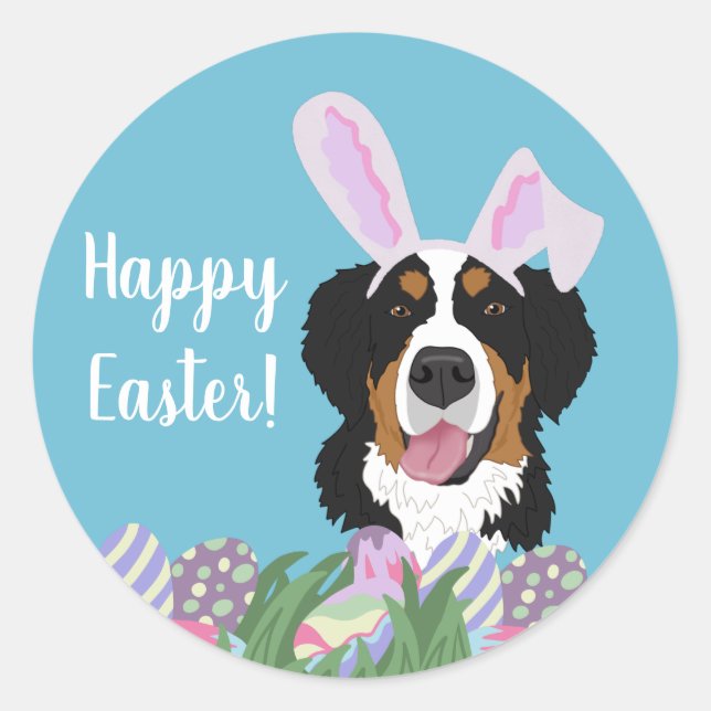 Customisable Bernese Mountain Dog Easter  Classic Round Sticker (Front)