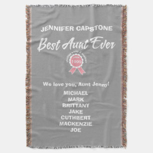 Customisable Best Aunt Ever Pink Ribbon Throw Blanket